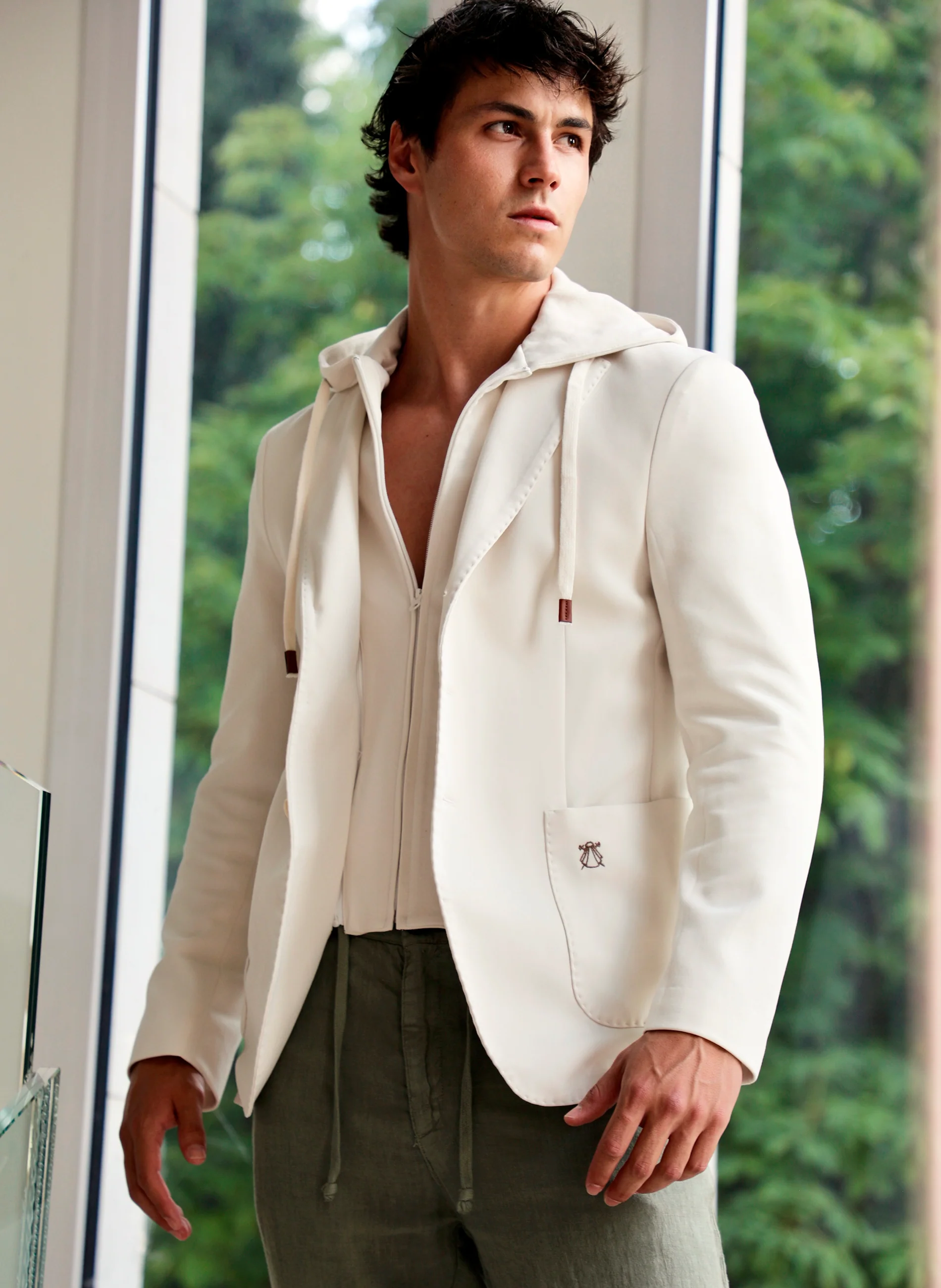 Americana Off White Capucha Desmontable Hombre