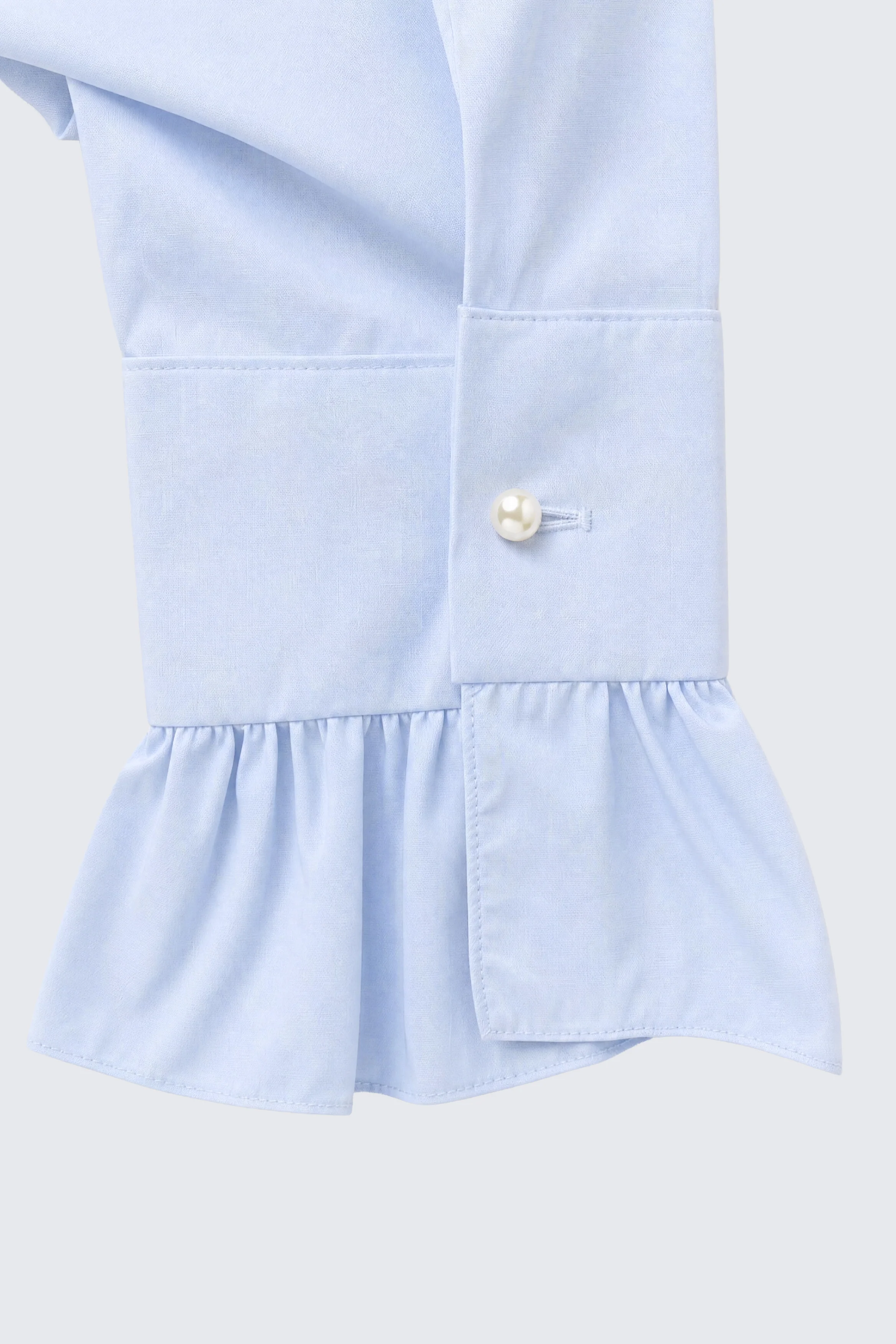 Camisa Celeste Pechera con Volante Puño Mujer - Image 7