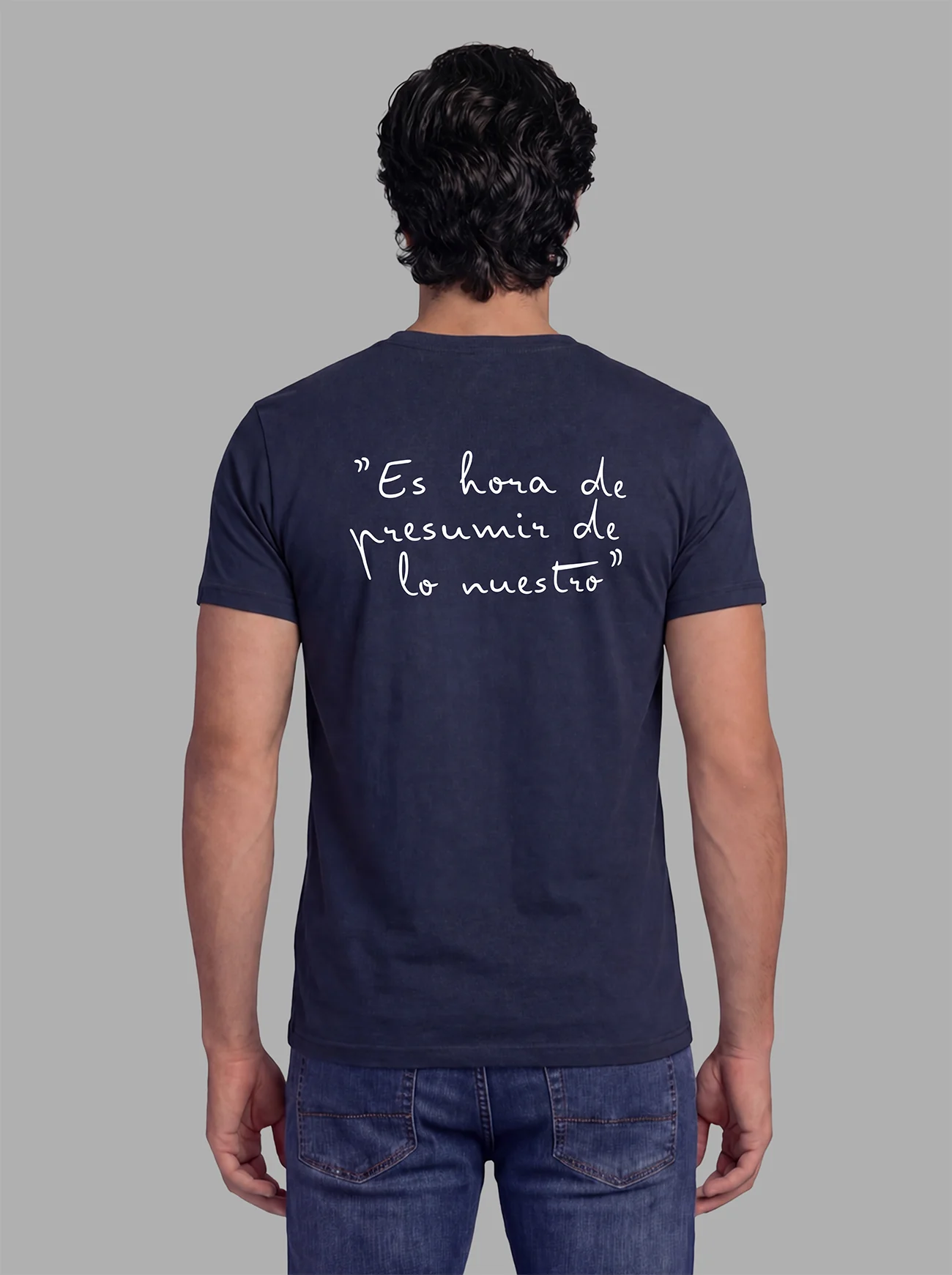 Camiseta Personalizable Azul Marino Eslogan Espalda Hombre