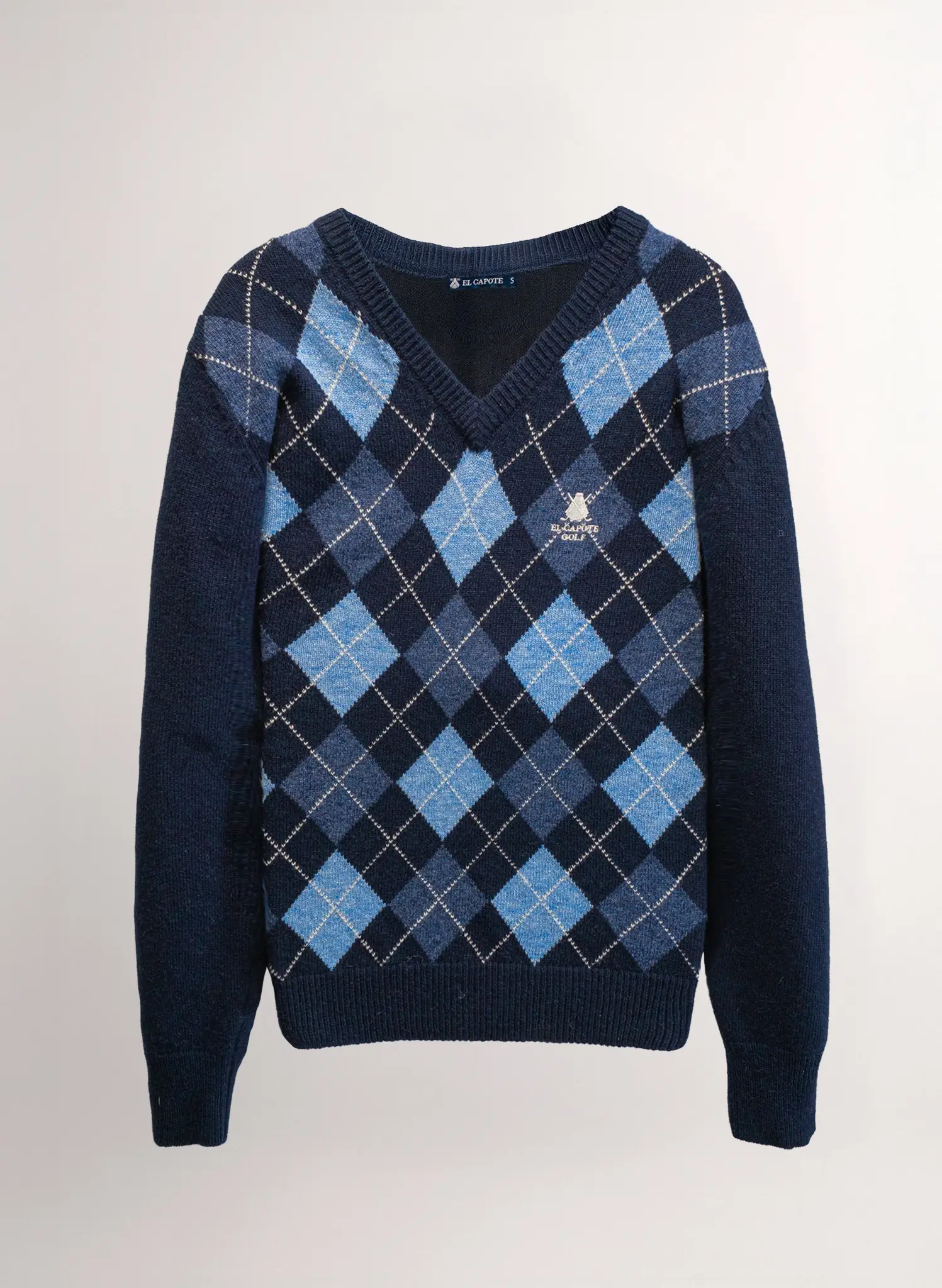 Jersey Azul Lambswool Cuello Pico Rombos Mujer - Image 2